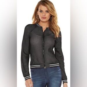Juicy Couture Mesh Bomber Jacket, Lightweight, Sz. M, Black & White Mesh Fabric